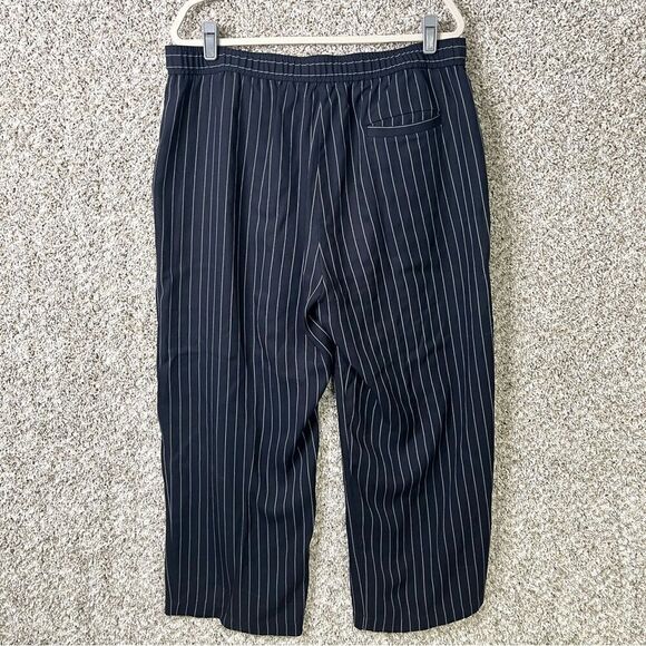 Eileen Fisher Pants Women’s Large Navy & White Pinstripe Pull On Wide Leg Crop - Picture 7 of 10